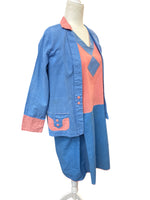 Load image into Gallery viewer, Vintage 1950's Blue and Pink Casual Dress and Jacket, M
