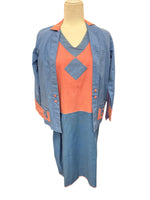 Load image into Gallery viewer, Vintage 1950's Blue and Pink Casual Dress and Jacket, M
