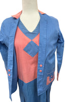 Load image into Gallery viewer, Vintage 1950's Blue and Pink Casual Dress and Jacket, M
