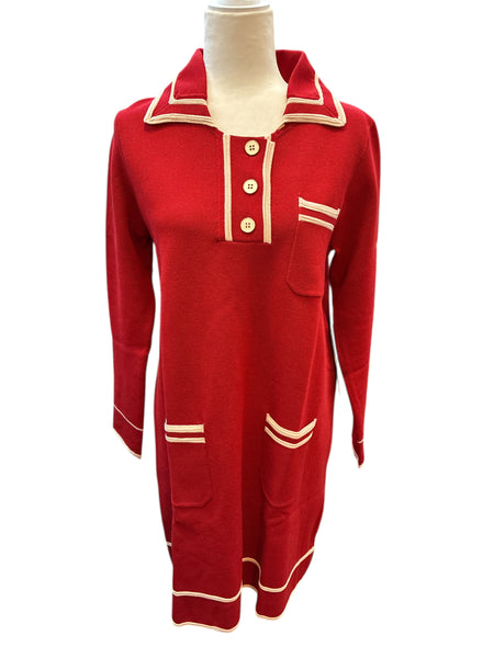 Tuckernuck "Chili Oil" Red Knit Dress with Ivory Trim With Tags, L Second Serve Resale Tuckernuck "Chili Oil" Red Knit Dress with Ivory Trim With Tags, L Second Serve Resale