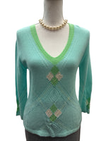 Load image into Gallery viewer, Kinross Blue and Green V Neck Cashmere Sweater, S
