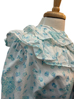 Load image into Gallery viewer, India Amory Blue and White Maxi Cotton Ruffle Collar Dress, L

