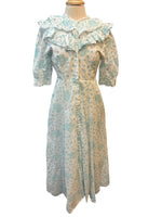 Load image into Gallery viewer, India Amory Blue and White Maxi Cotton Ruffle Collar Dress, L
