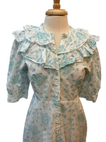 Load image into Gallery viewer, India Amory Blue and White Maxi Cotton Ruffle Collar Dress, L
