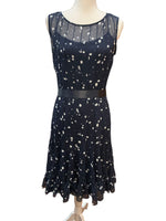 Load image into Gallery viewer, Teri Jon Rickie Freeman Polka Dot Pin Tuck Navy Print Chiffon Dress, 8
