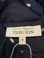 Load image into Gallery viewer, Teri Jon Rickie Freeman Polka Dot Pin Tuck Navy Print Chiffon Dress, 8
