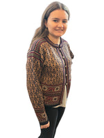 Load image into Gallery viewer, Dale of Norway Brown Print Wool Cardigan, M
