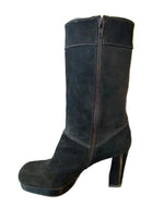 Load image into Gallery viewer, Stuart Weitzman Mid Calf Square Toe Black Platform Suede Boots. 7.5
