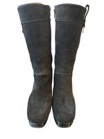 Load image into Gallery viewer, Stuart Weitzman Mid Calf Square Toe Black Platform Suede Boots. 7.5

