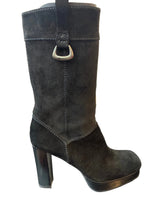 Load image into Gallery viewer, Stuart Weitzman Mid Calf Square Toe Black Platform Suede Boots. 7.5
