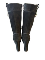 Load image into Gallery viewer, Stuart Weitzman Mid Calf Square Toe Black Platform Suede Boots. 7.5
