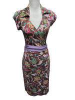 Load image into Gallery viewer, Diane Von Furstenberg Silk Pattern Purple and Brown Cap Sleeve Dress, 4
