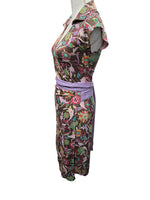 Load image into Gallery viewer, Diane Von Furstenberg Silk Pattern Purple and Brown Cap Sleeve Dress, 4
