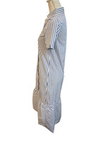 Load image into Gallery viewer, Tuckernuck Blue and White Martine Bubble Striped Button Up Maxi Dress, XXS
