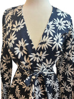 Load image into Gallery viewer, Handmade Navy and White Floral Wrap Dress with Bell Sleeves, S/M

