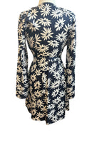Load image into Gallery viewer, Handmade Navy and White Floral Wrap Dress with Bell Sleeves, S/M

