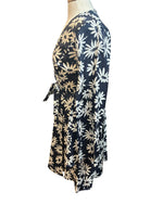 Load image into Gallery viewer, Handmade Navy and White Floral Wrap Dress with Bell Sleeves, S/M
