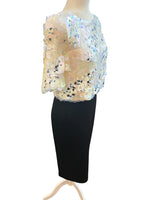 Load image into Gallery viewer, St. John Paillette Hand Beaded Black and White Short Sleee Dress, 4
