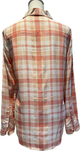 Equipment Orange Plaid Silk Pullover Shirt, XL