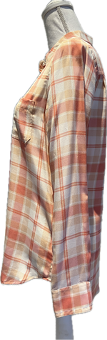 Load image into Gallery viewer, Equipment Orange Plaid Silk Pullover Shirt, XL
