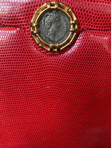 Martin Van Schaak Red Lizard Handbag with Coin Purse