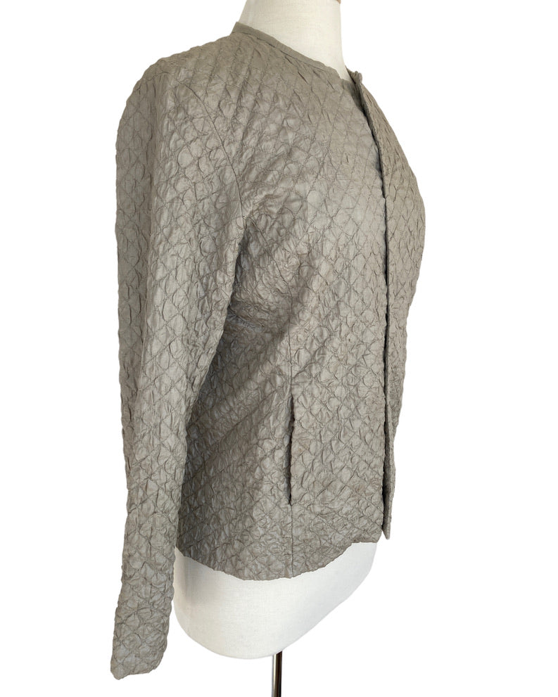 Eileen Fisher Textured Taupe Silk Cardigan with Magnetic Closure, M