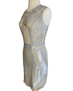 Aidan Mattox Silver Sequin Party Dress, 6