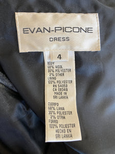 Evan Picone Charcoal Wool Cap Sleeve with Rope Trim Dress, 4