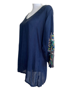 Johnny Was Navy Embroidered Tunic, S