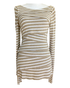 Baily 44 Layered Tan and White Striped Top, M