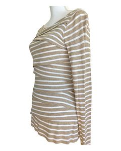 Baily 44 Layered Tan and White Striped Top, M
