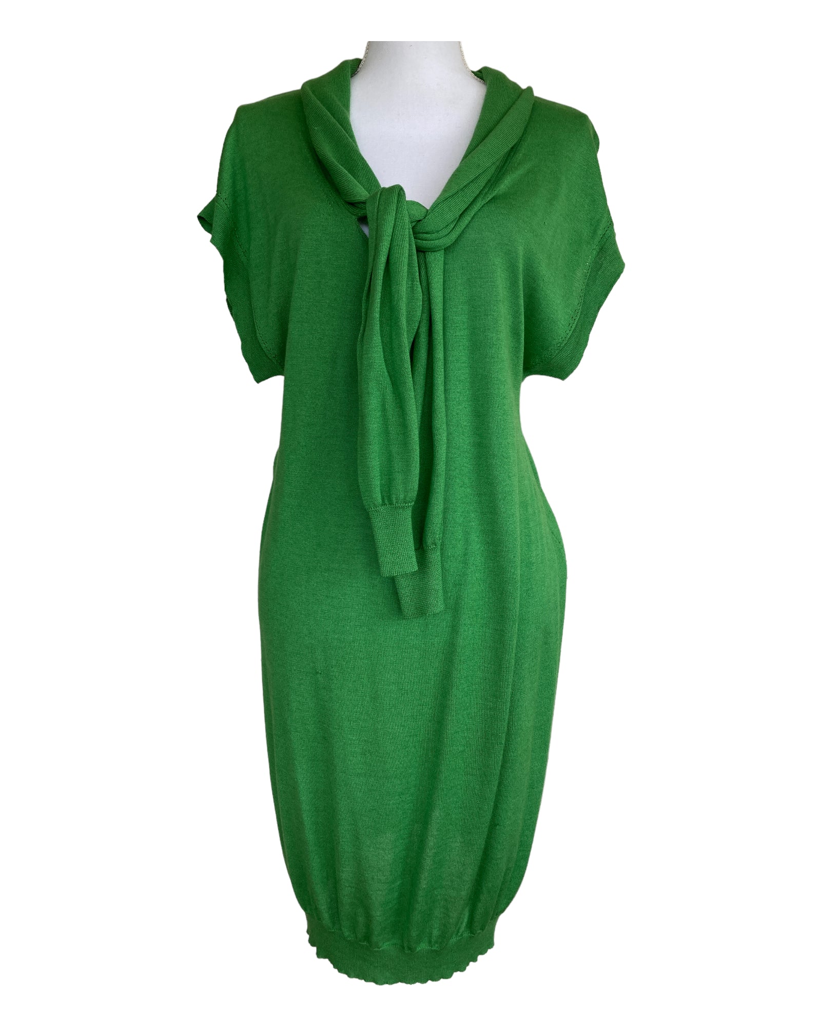 Thakoon Green Knit  with Tie Neck Dress, S