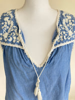Load image into Gallery viewer, Joie Chambray Embroidered Sleeveless Tunic, M
