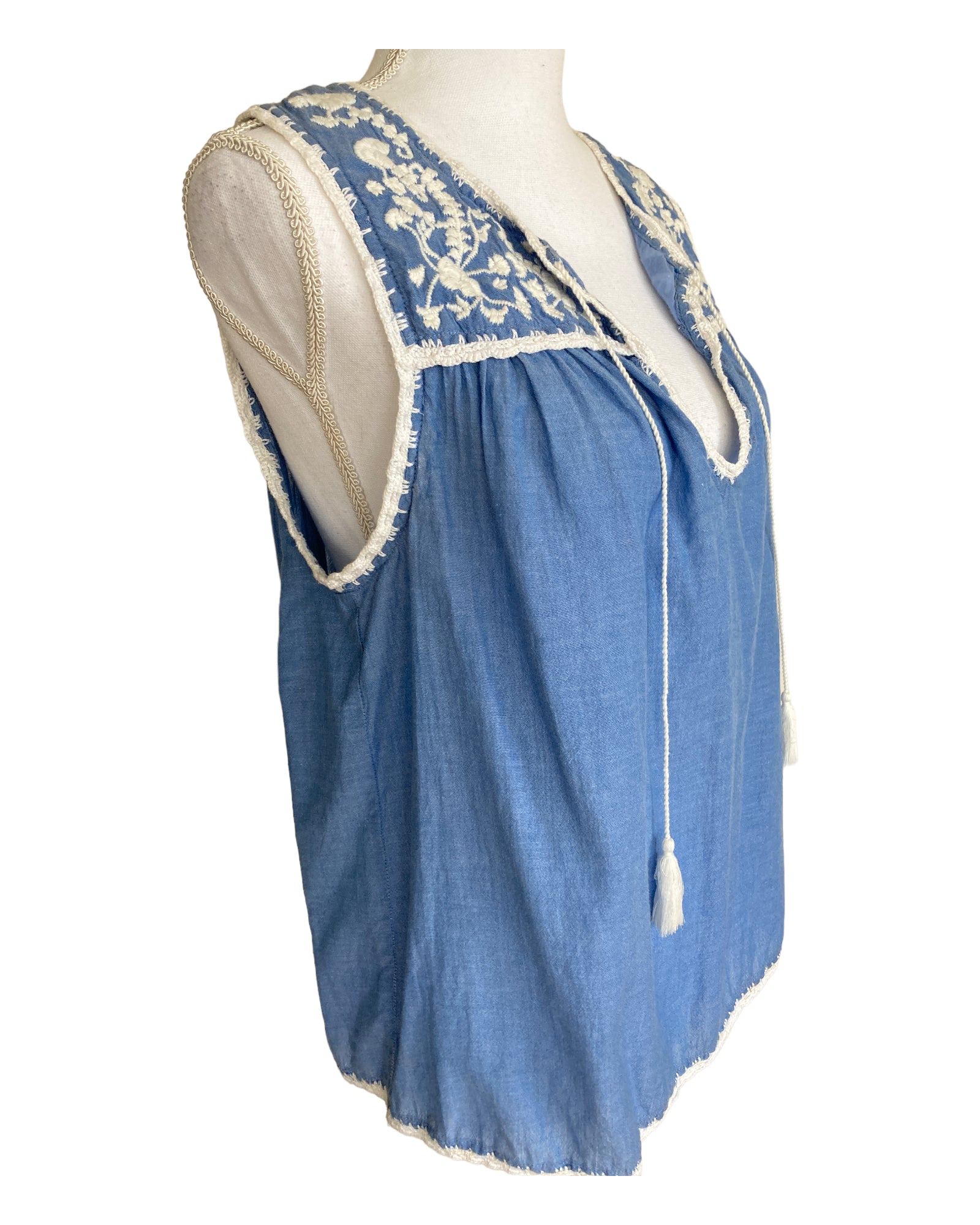 Joie Chambray Embroidered Sleeveless Tunic, M