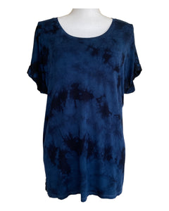 Tahari Blue and Black Tie Dye Print Top, M