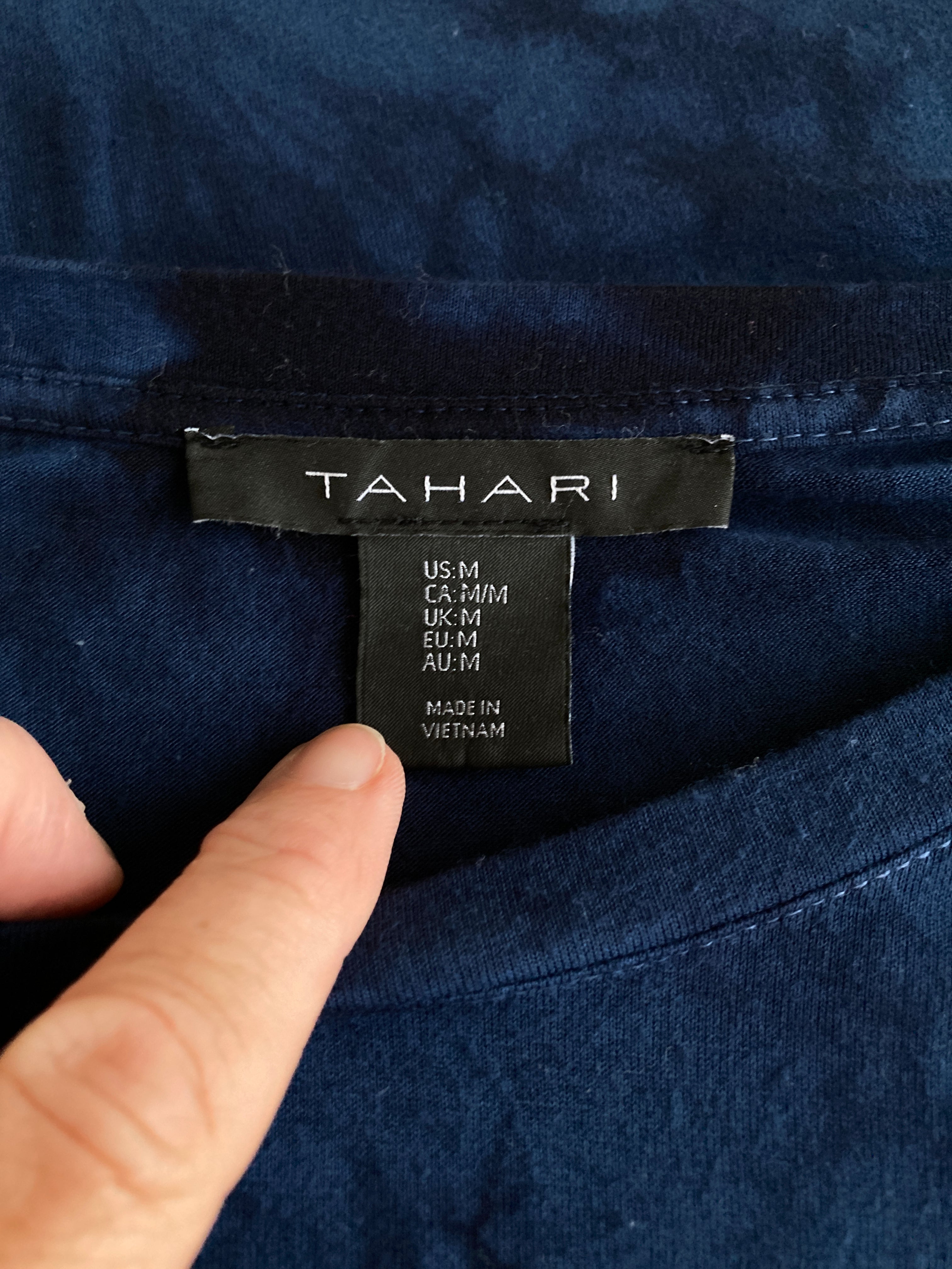 Tahari Blue and Black Tie Dye Print Top, M