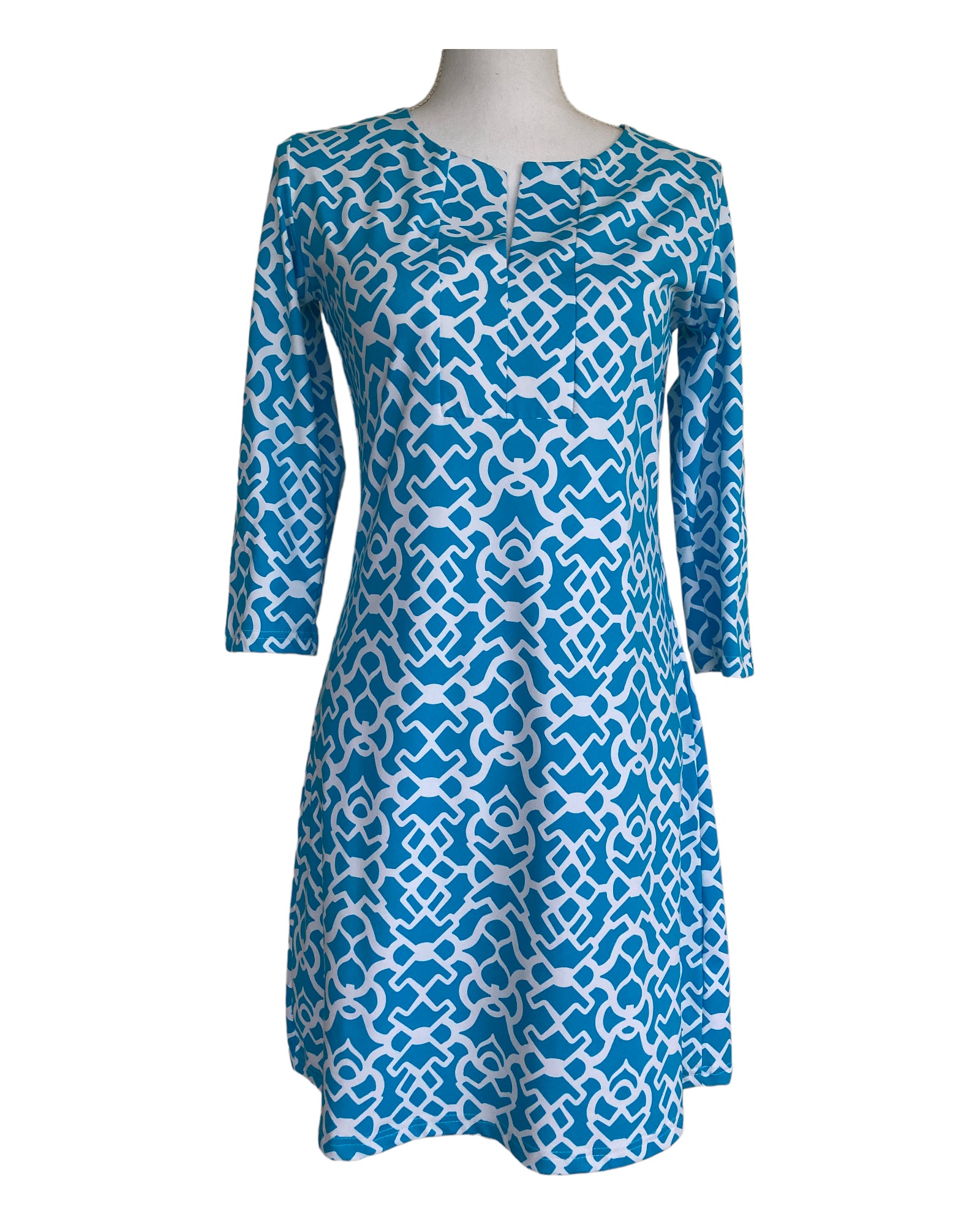 Barbara Gerwit Aqua Blue Print Dress, S