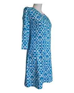 Barbara Gerwit Aqua Blue Print Dress, S