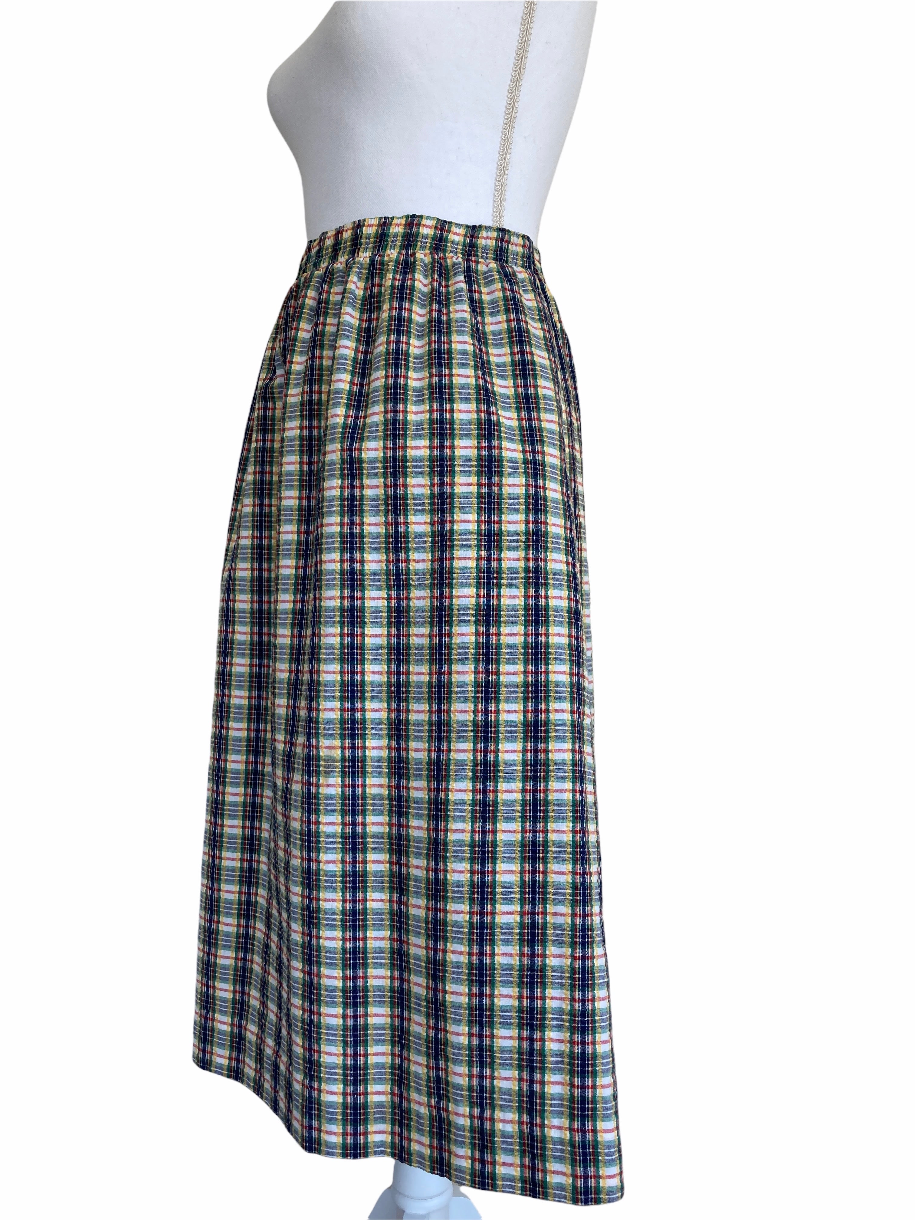 Margaret Smith Vintage Plaid Seersucker Elastic Skirt, M
