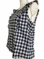 Load image into Gallery viewer, J. Crew Navy Check Sleeveless Ruffle Top, 10
