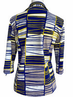 Load image into Gallery viewer, J. McLaughlin Blue and Yellow Pattern Shirt, M
