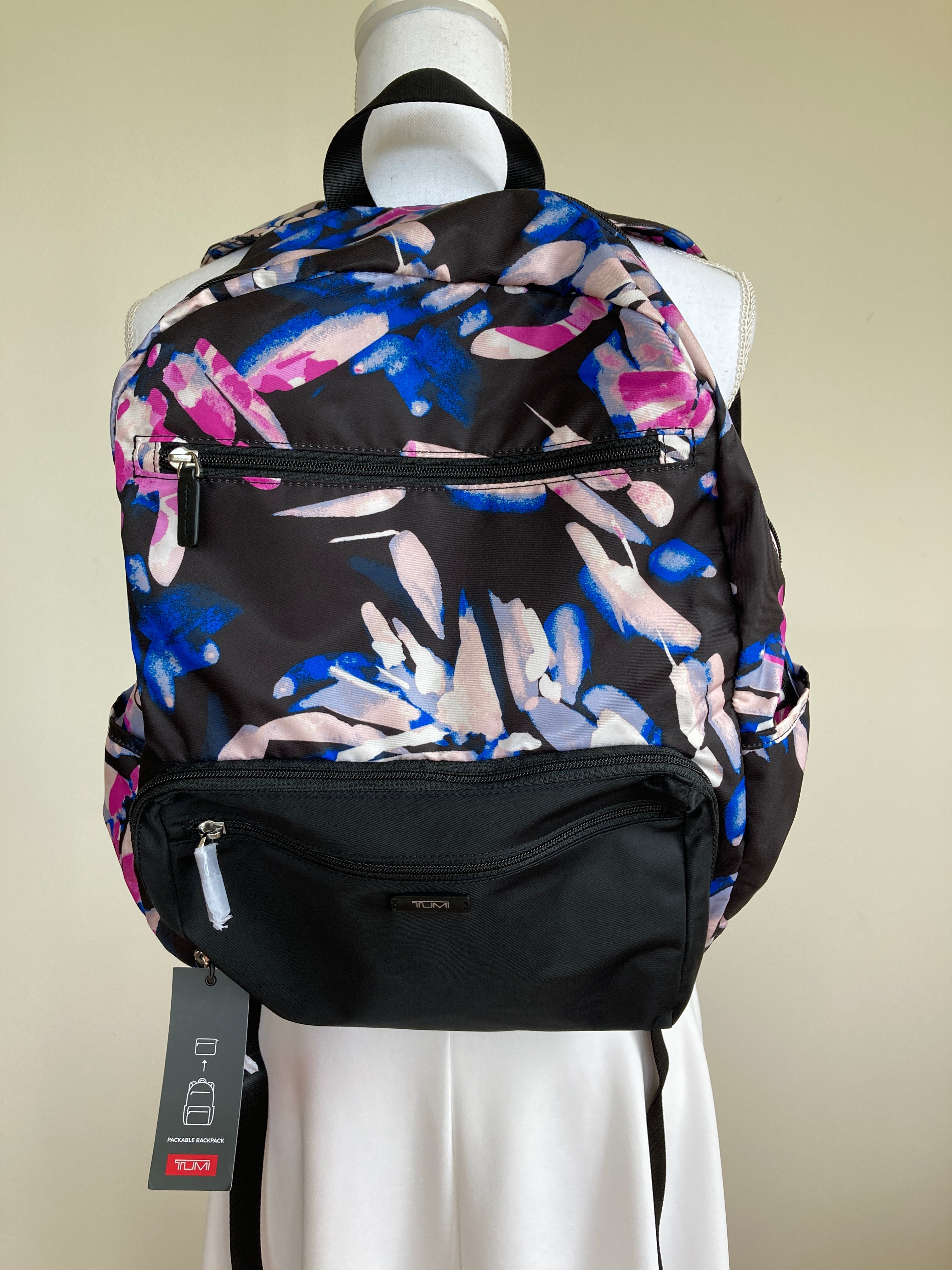 TUMI Black/Floral Packable Backpack