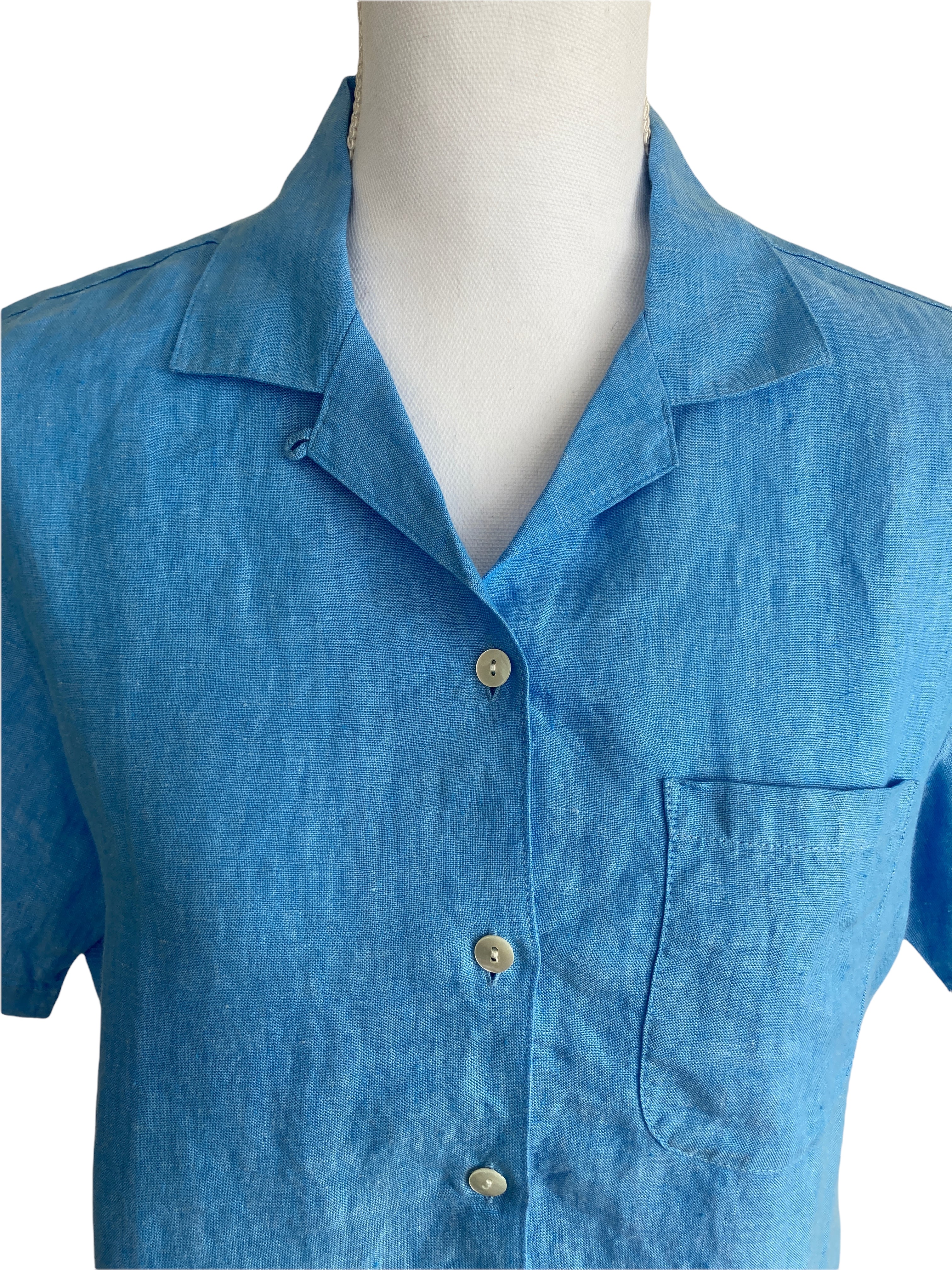 L.L. Bean Blue Linen Short Sleeve Shirt, S