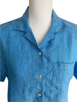 Load image into Gallery viewer, L.L. Bean Blue Linen Short Sleeve Shirt, S
