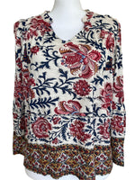 Load image into Gallery viewer, Lucky Brand Navy and Maroon Print Top, M
