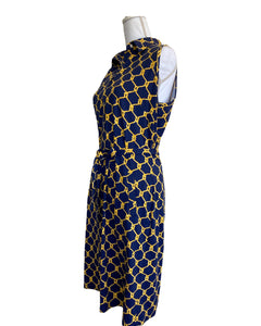 J. McLaughlin Navy Gold Rope Pattern Sleeveless Dress, L