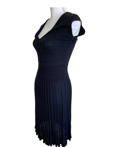 max studio dress black Max Studio Cinched Front Flutter Sleeve Midi Dress Black Minimalist Casual NWT S
