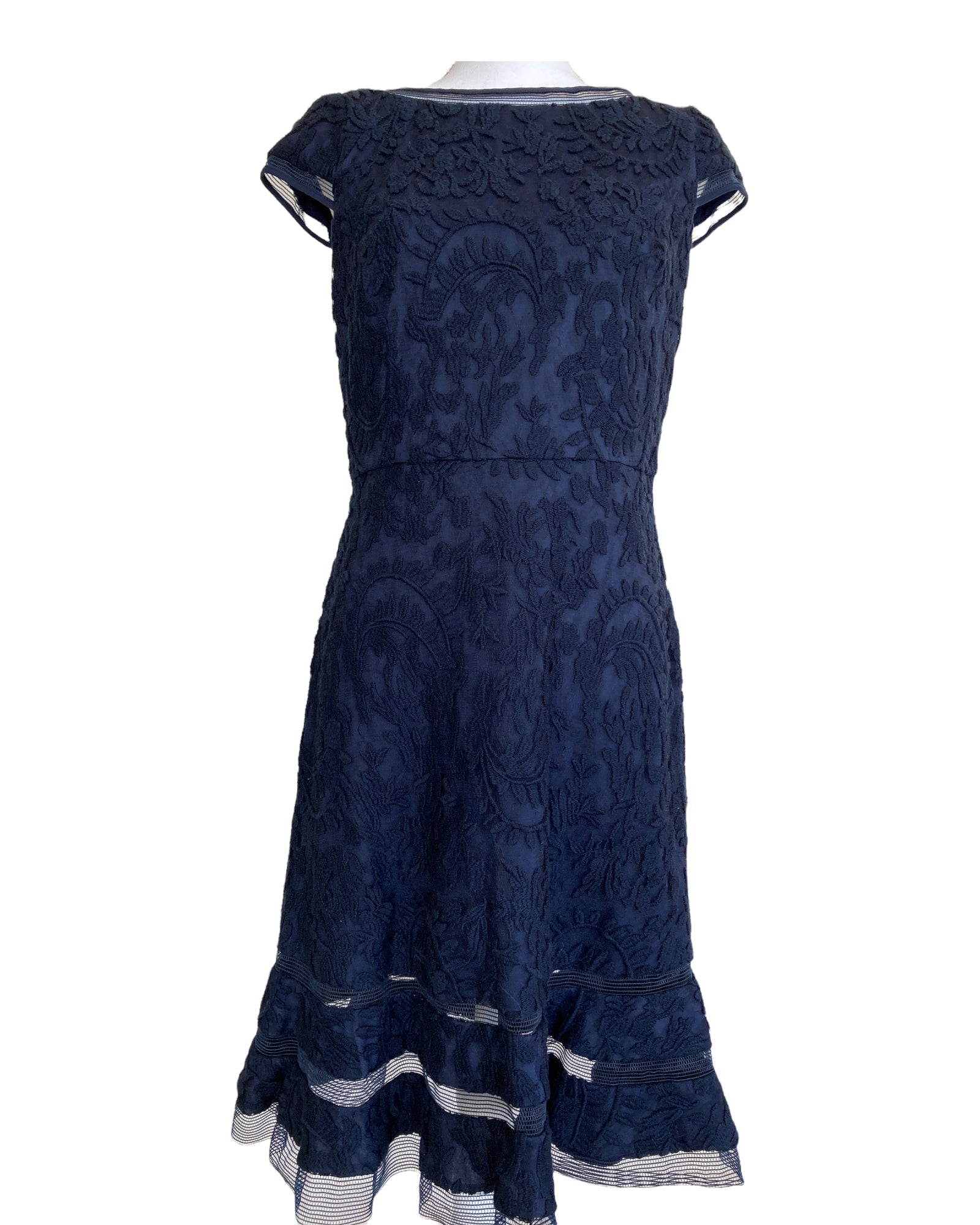 Adrianna Papell Navy Blue Cap Sleeve Lace Dress, 6 Second Serve Resale Adrianna Papell Navy Blue Cap Sleeve Lace Dress, 6 Second Serve Resale