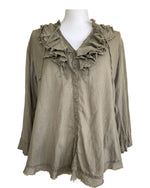 Load image into Gallery viewer, Cino Taupe Ruffle Front Shirt, L
