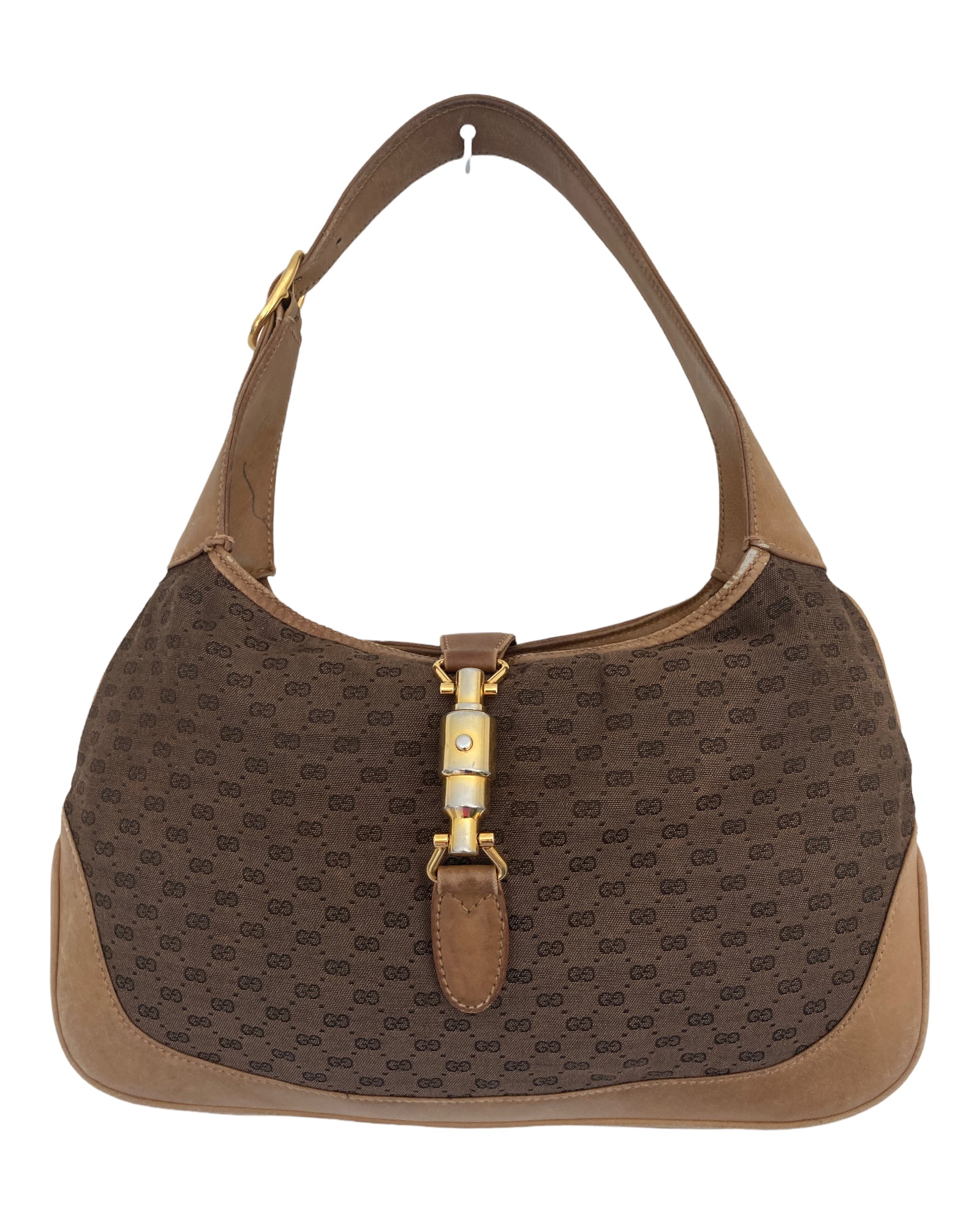 GUCCI Jackie O Bouvier Cream Canvas and Brown Leather Hobo Shoulder Bag  at 1stDibs